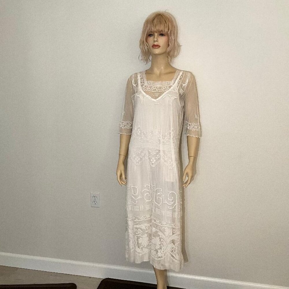 Handmade white lace  BOHO  2- piece  sheer maxi dress NWOT Size M